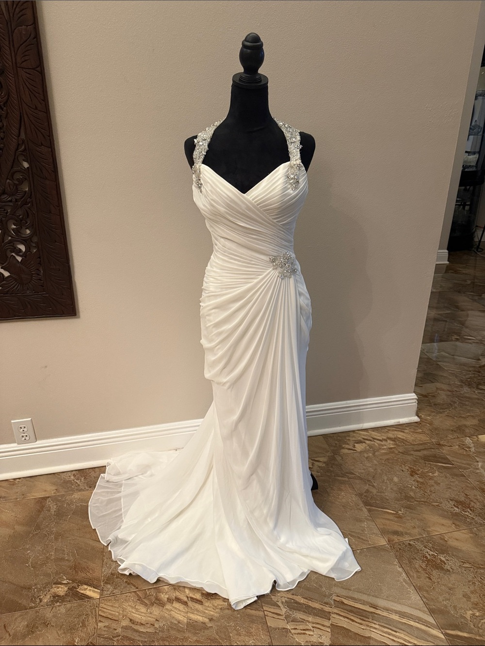 Sottero and Midgley Ivory Beaded Halter Ruched Wedding Dress
